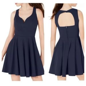 NWT Navy V Neck Backless Fit Flare Midi Dress